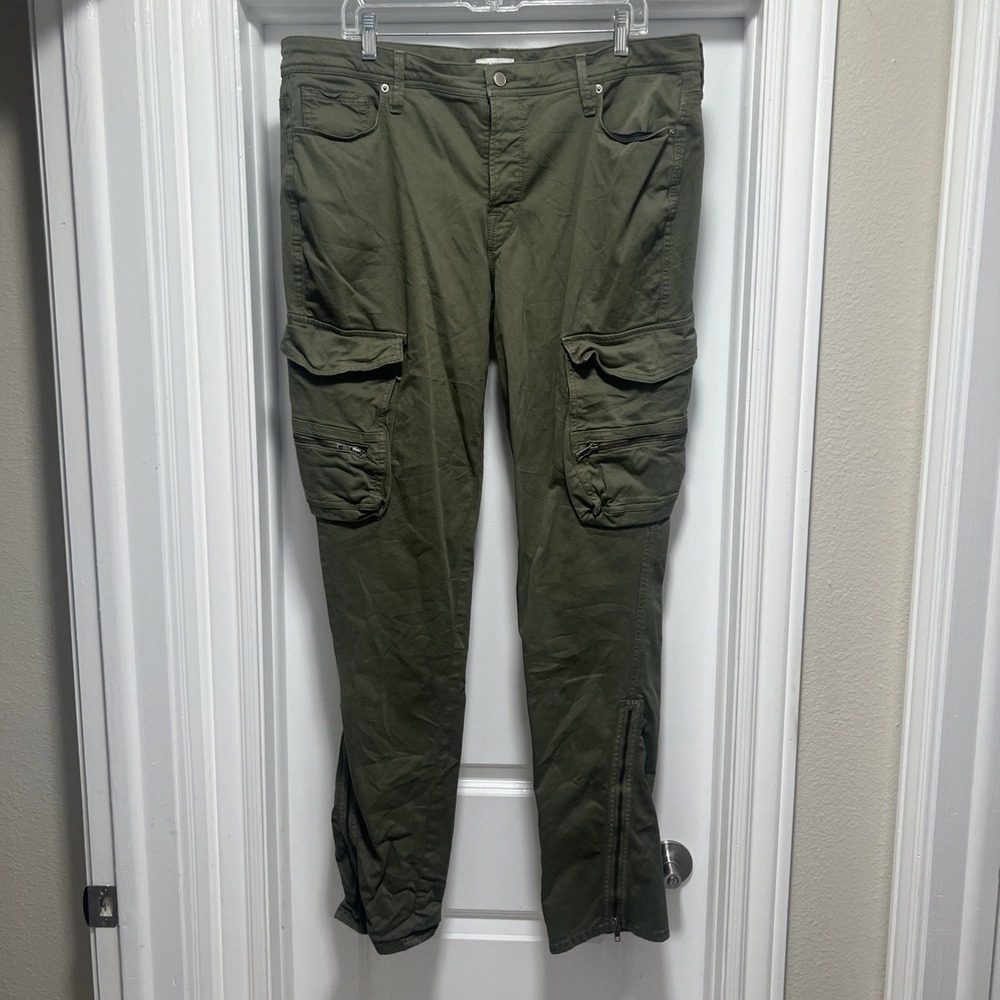 Good American TALL Green Cargo Pants Fatigues Zipper Leg Pockets Size 38x35